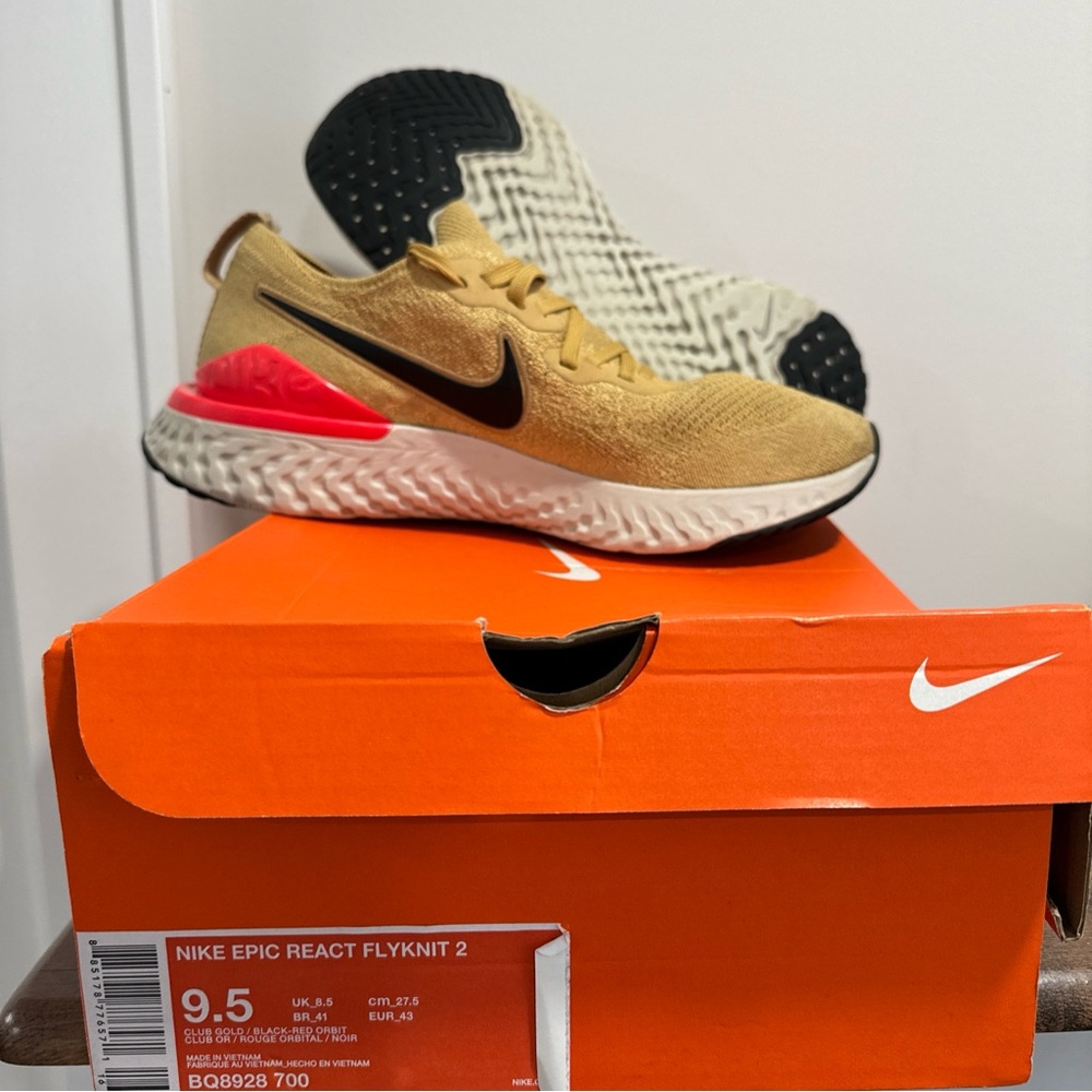 RARE Size 9.5 - Nike Epic React Flyknit 2 Club Gold